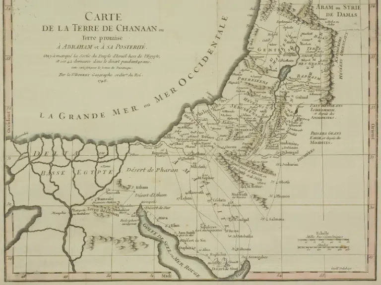 Antique historical map showing Egypt, the Nile Delta and the Land of Canaan in the Eastern Mediterranean