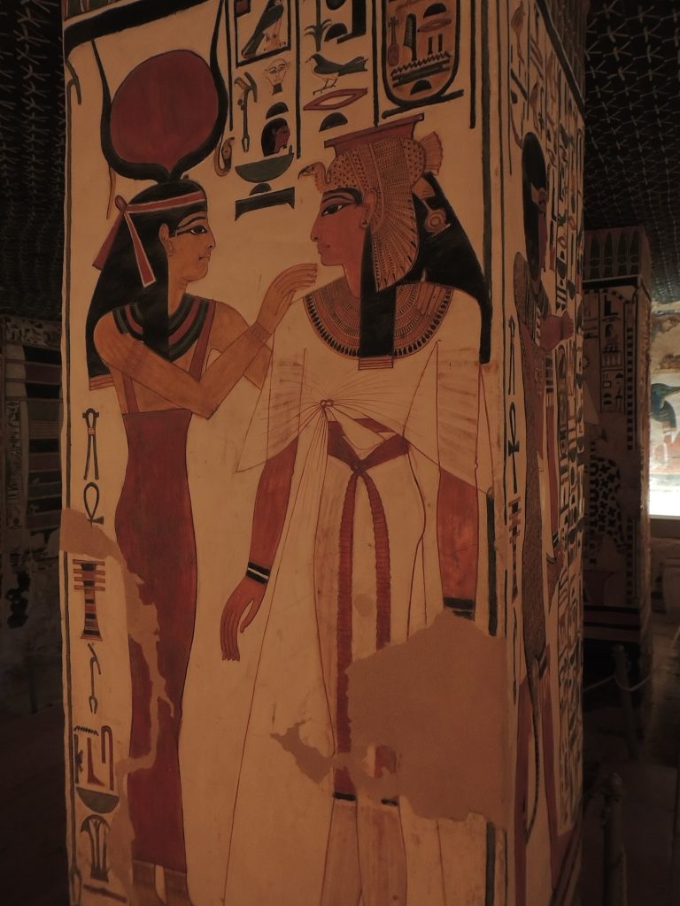 Queen Nefertari standing with the goddess Hathor inside the tomb of Nefertari (QV66), Valley of the Queens, Luxor